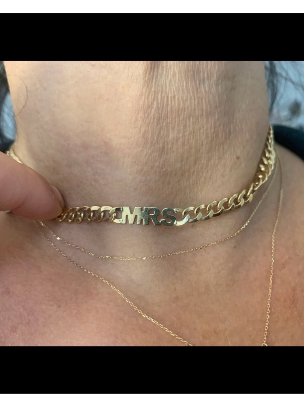 Gold 'MRS' Curb Chain Choker Necklace
